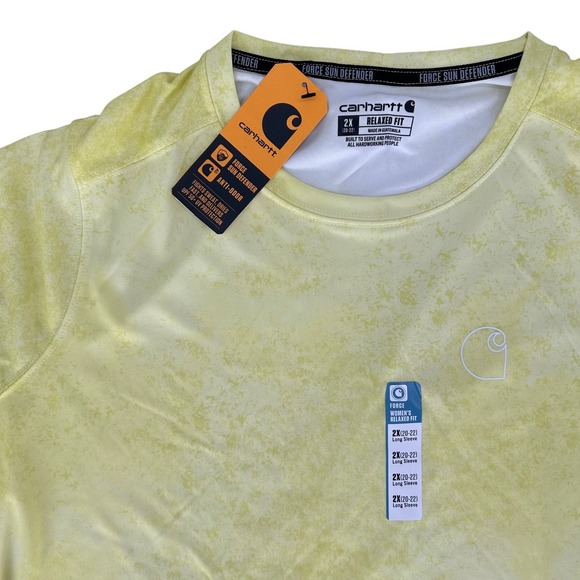 Carhartt Force Sun Defender 2X Long Sleeve Relaxed Fit T-Shirt Yellow NWT - Picture 1 of 5